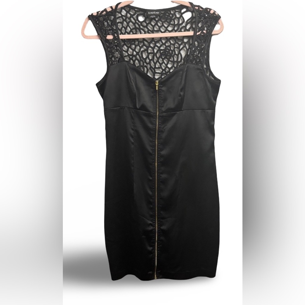 Bebe Black Sleek Dress with Intricate Lace Detail- MEDIUM